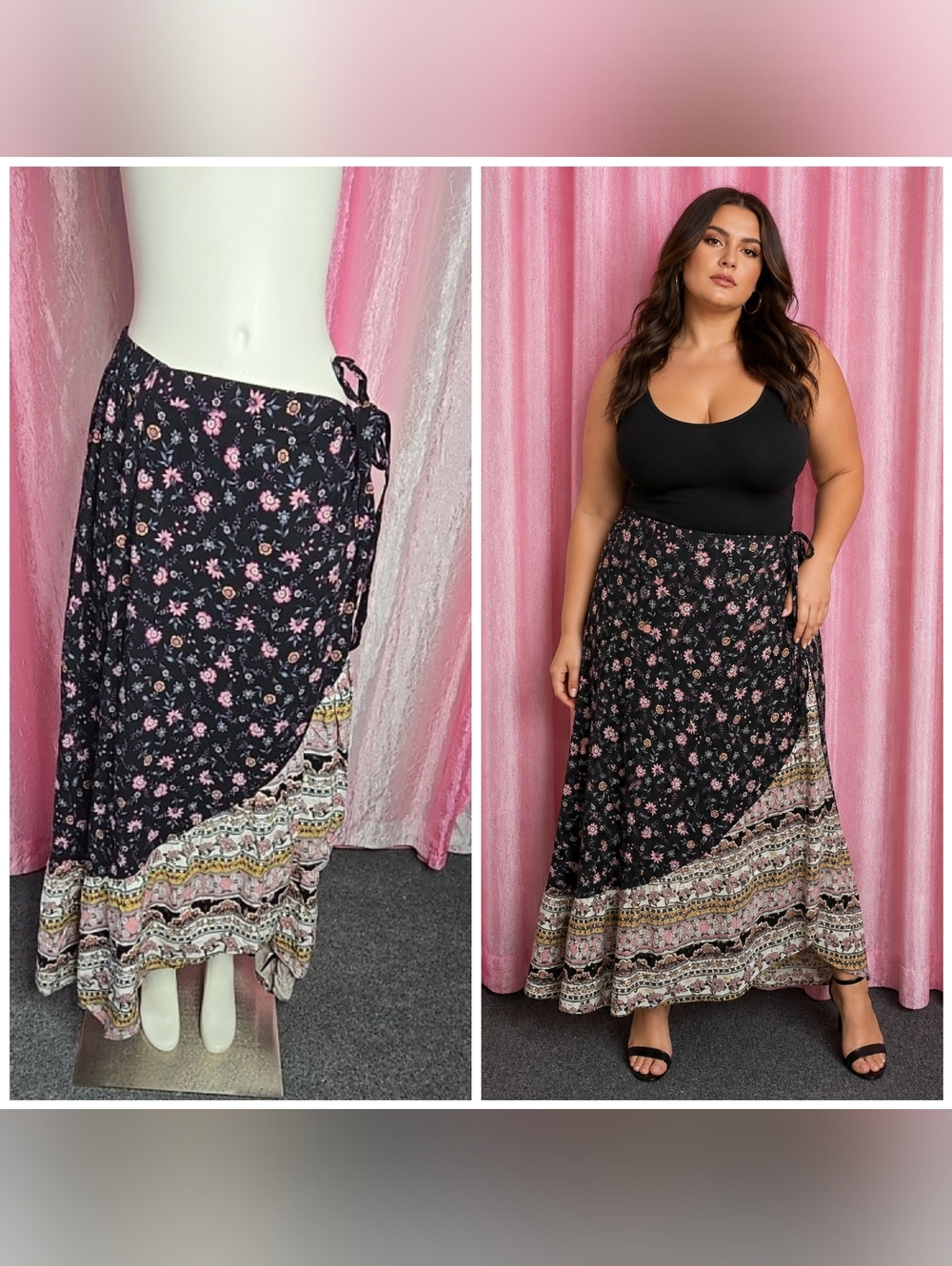 Torrid Bohemian Floral Ruffle Wrap Asymmetrical Maxi Skirt Size 2X